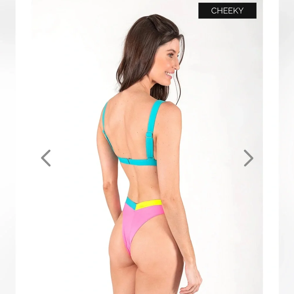 NWT OneOne Swimwear Bikini SET Martinica Pink Blue Yellow Neon Jesse Kameron New - Picture 8 of 12